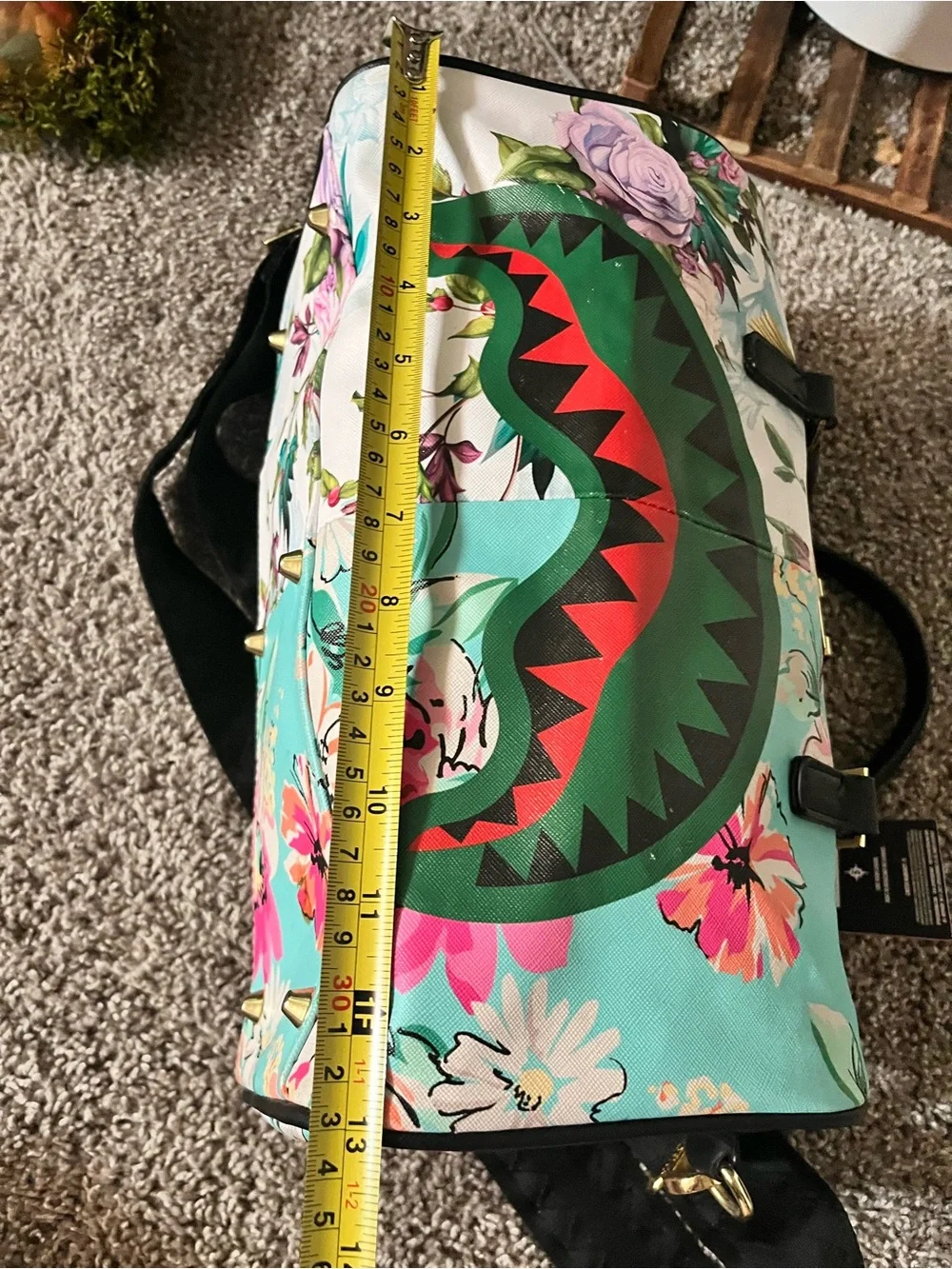 Sprayground Floral Shark Satchel in Teal, Black, Pink
